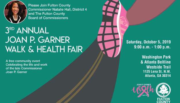 Image of information about Joan Garner Walk and Health Fair with an image of a show walking